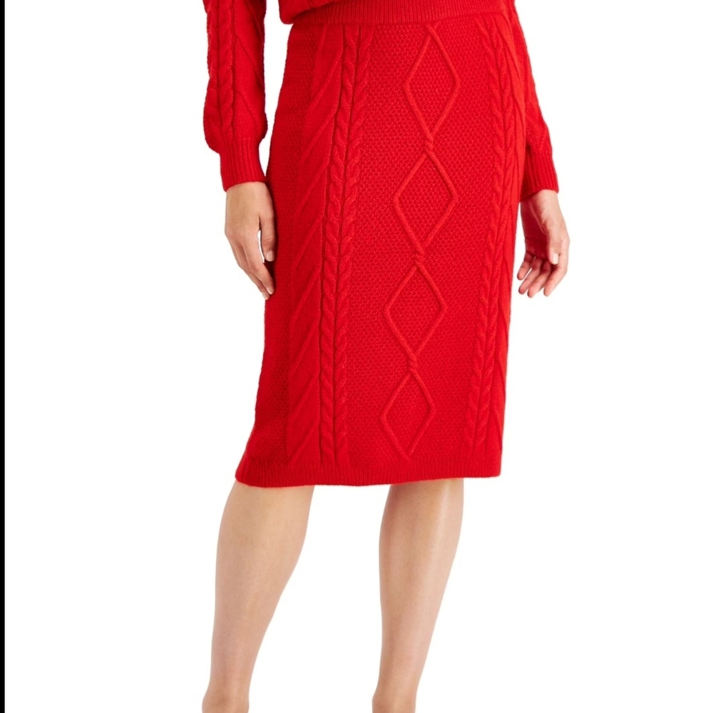 NWT Charter Club Red Cable Knit Skirt Large